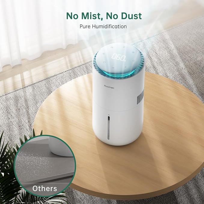 MistFree Smart Humidifier for Bedroom, Evaporative Humidifier No White Dust, Auto Humidity & APP Control, 3L Water Tank Easy to Clean, Sleep Mode, Timing, Humidifiers for Home/Office(White) - Image 3