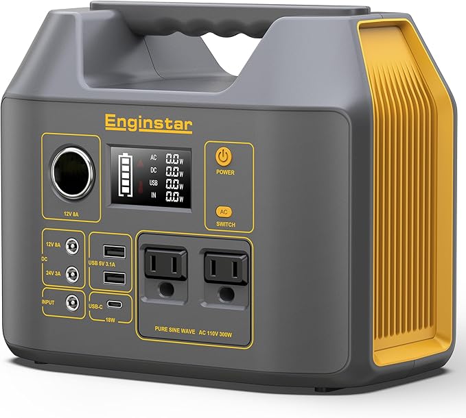 EnginStar Portable Power Station,300W Solar Generator, 110V 296Wh Power Bank Two Pure Sine Wave AC Outlet 80000mAh Lithium Battery Pack for Camping Outdoors Trip RV Hunting Vans Emergency Backup by ENGINSTAR