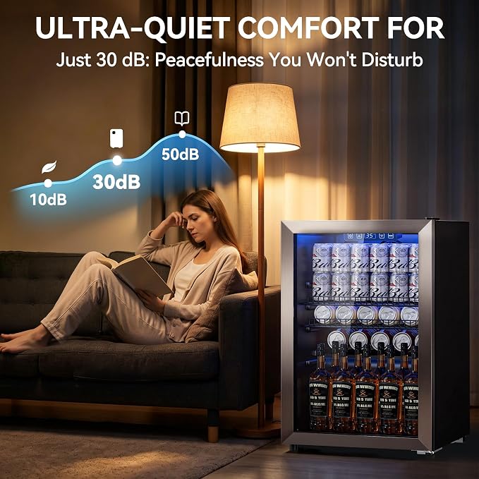 Tehanld 2.5 Cu.Ft Beverage Fridge, Glass Door Mini Fridge, Silver, 96 Can | Adjustable Shelves for Wine & Beer, Digital Temp, Holds Up to 96 Cans, Freestanding for Home & Office - Image 7