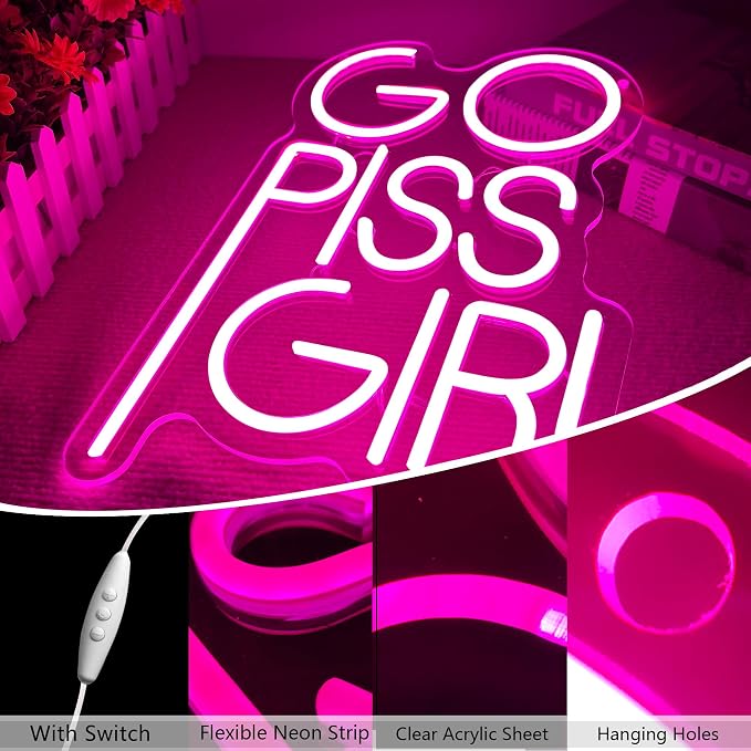 GO PISS GIRL Neon Sign Funny Dimmable LED Light Up Sign Pink Aesthetic Pop - Image 2