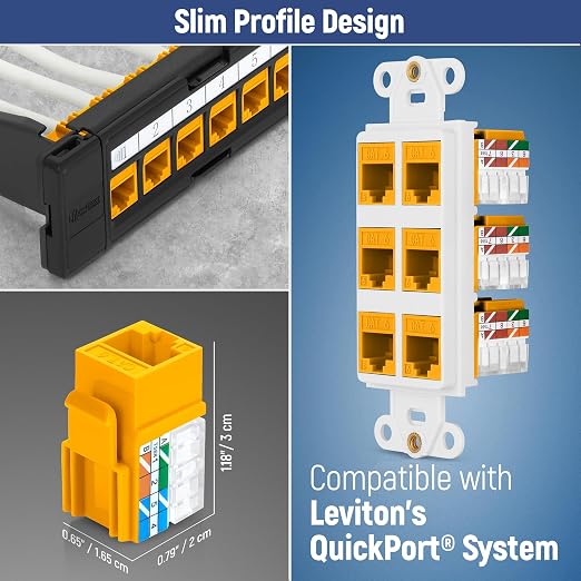 Everest 90° Angled RJ45 Cat6A Keystone Jacks 20-Pack in Yellow - Image 6