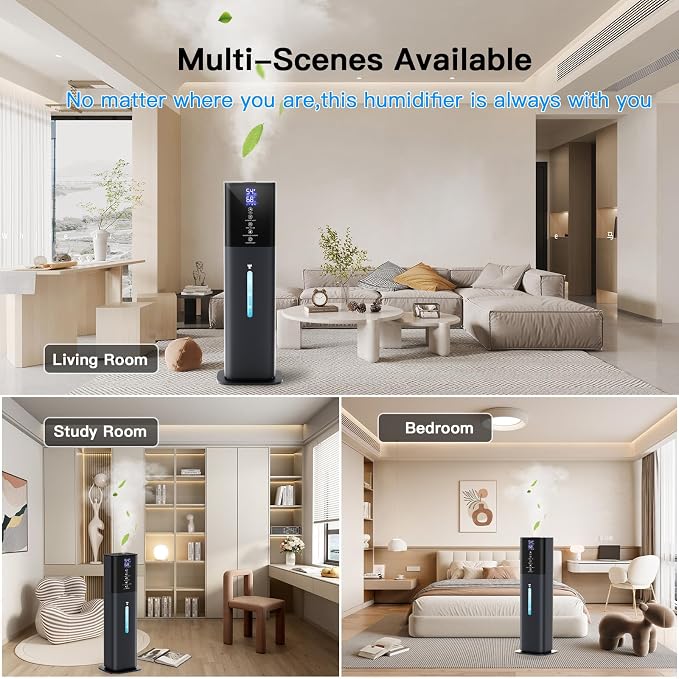 Humidifiers Large Room Bedroom with 7 Colors Light, 2.1Gal(8L) 3 Speed Quiet Ultrasonic Cool Mist Humidifier with 360° Nozzle, Humidity Setting, Timer,Aroma Box for Home Plant Baby Yoga Sleep (Blue) - Image 9