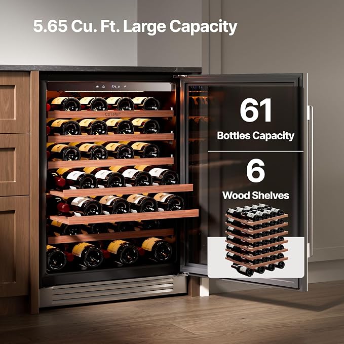 Ca'Lefort 24 Inch Wine Fridge, 61 Bottle Under Counter Wine Cooler | 40-65°F Touch Control, Dual-Pane Glass Door, Adjustable Shelves, 3 Color LED, Built-In or Under Counter for Home Bar Kitchen - Image 2