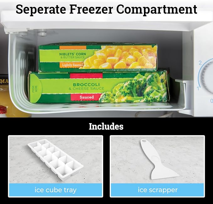 Igloo 1.6 Cu.Ft Mini Fridge with Freezer- Single Door Compact Refrigerator with Glass Shelves for Homes, Dorms & Offices- Keep Snacks, Drinks & Frozen Foods Cool with Temperature Control Fridge- White - Image 6