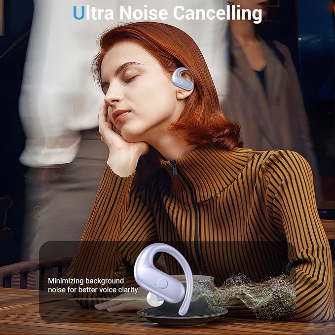Sport Wireless Earbuds,60Hrs BT5.4 ENC IPX7 Waterproof Earhooks Deep Bass | 14.2mm drivers deliver rich stereo sound. Soft silicone ensures a secure, painless fit for long workouts. - Image 4