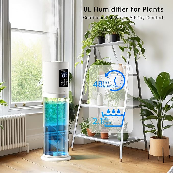 2.1Gal/8L Smart Humidifier Large Room, Top Fill Humidifiers for Bedroom with Diffuser, 7 Color Lights,16H Timer, Auto Mode, APP Remote Control, 4 Levels Cool Mist Air Humidifier for Plants Home Office - Image 9