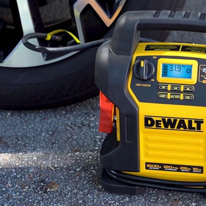 DEWALT DXAEJ14 Digital Portable Power Station Jump Starter - 1600 Peak Amps with 120 PSI Compressor for Tires, Sports Equipment & Bikes, 15W USB-A and 25W USB-C Power - Image 6