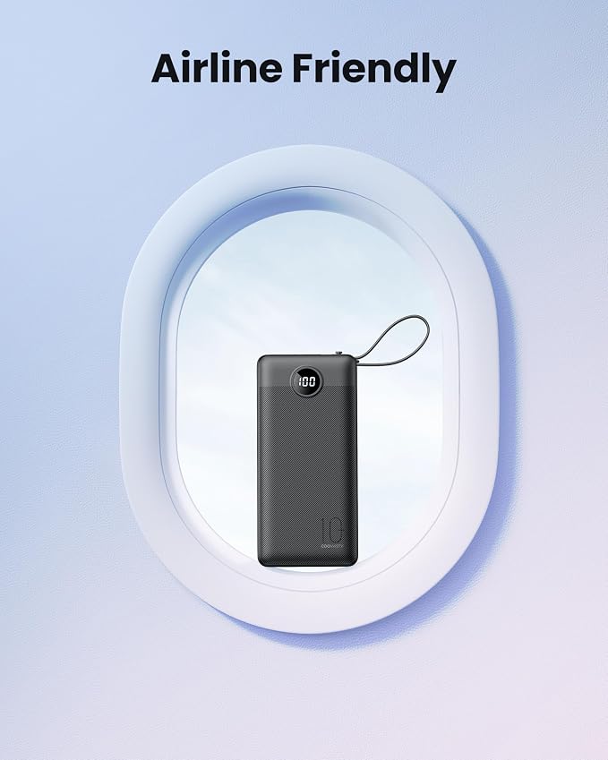 Portable Charger with Built-in Cables, Slim 10000mAh Power Bank with USB C, Travel Essentials External Battery Pack 5 Outputs 2 Inputs LED Display Compatible with iPhone/Android & More(Black) - Image 5