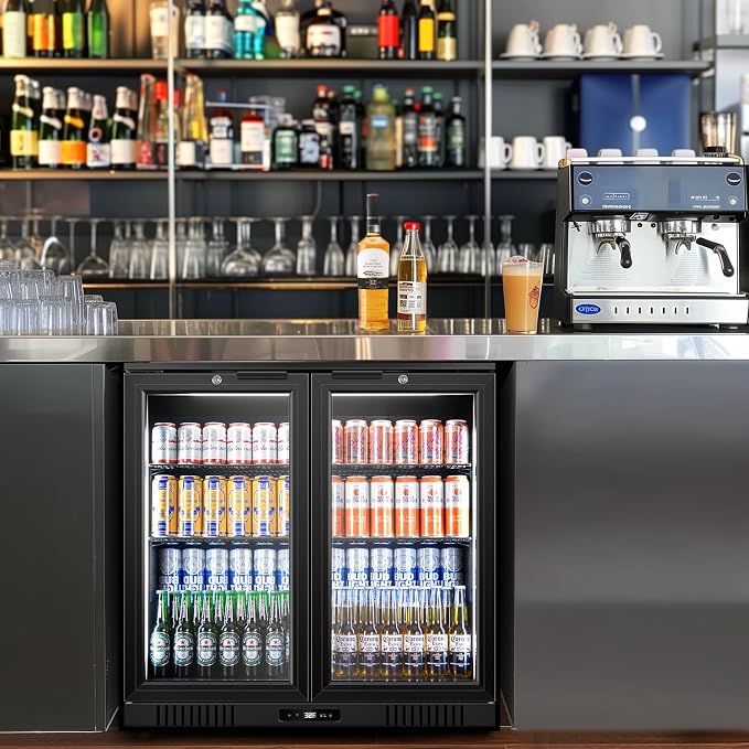 Back Bar Cooler 2 Door 216 Can Black | built-in/free, fast cool, temp memory, 2 locks, LED, low-e glass - Image 8