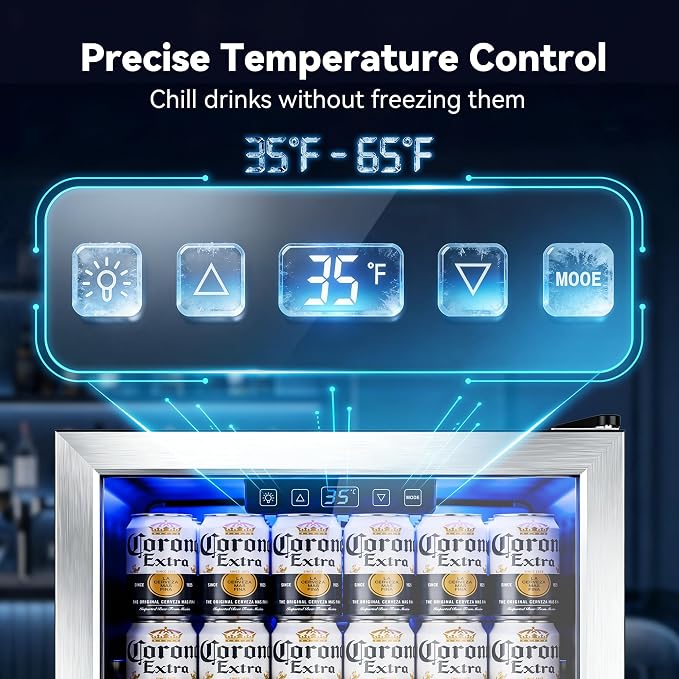 Beverage Refrigerator, 2.47 Cu.Ft Mini Fridge Beverage Cooler | Glass Door, 35–65°F Digital Temperature Display, Adjustable Shelves, Beverage Fridge for Soda, Beer & Wine - Image 4