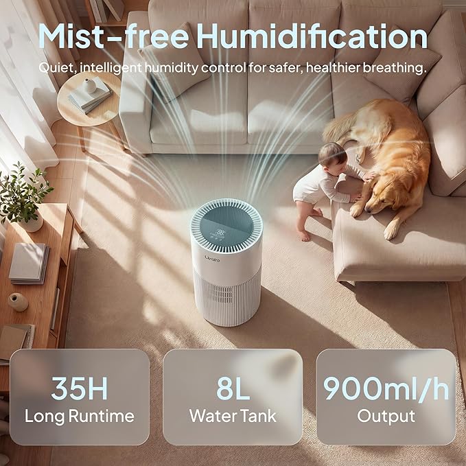 8L Evaporative Humidifier for Large Rooms up to 1000 ft²- Baby Elderly& Pet Safe Cool Evaporation, 900ml/h Output, UV Disinfection, Easy Top Fill,UltraQuiet 28dB, Smart AI Humidity Control Upgraded - Image 2