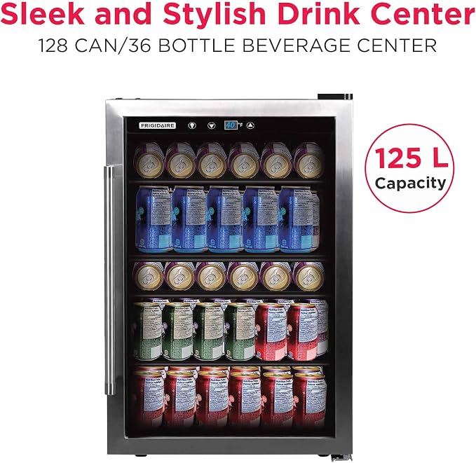 Frigidaire Beverage Refrigerator, Fridge with Glass Door, Compact Mini Fridge with Digital Temperature Control, Fits 115 Cans or 34 Bottles, 96L Capacity - 19.1" D x 17.5" W x 31.2" H - Image 5