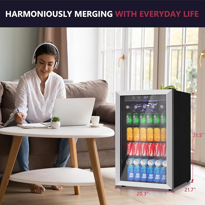 4.5 Cu.ft Beverage Refrigerator Cooler, 145 Can Mini Fridge with Digital Temperature Display for Soda Beer Wine, Freestanding beverage fridge with Adjustable Shelving for Home Office Bar - Image 6