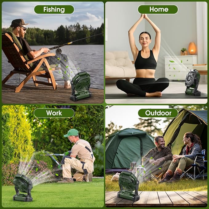 Portable Rechargeable Fan, 20000mAh Cordless Battery Powered Camping Tent Fans with LED Lantern, Small USB C Operated Outdoor Ventilador for Travel Camp Fishing Picnic Home Power Outage Emergency - Image 7
