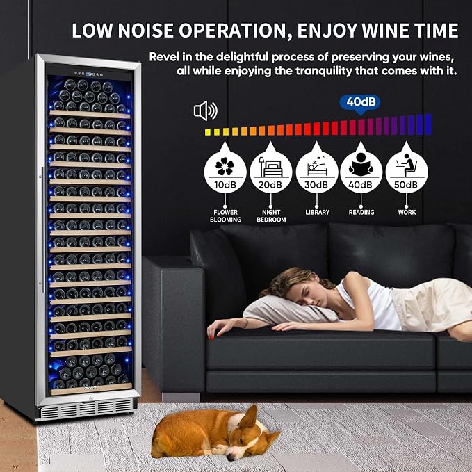 Large 200 Bottle Wine Fridge - 24 Inch Wine Cooler Refrigerator, Freestanding and Built-in Design, Upgraded Compressor Cooling, Intelligent Temperature Memory - Image 6