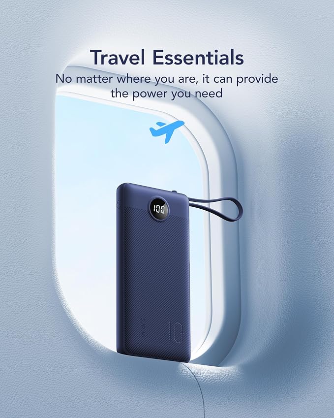 VRURC Portable Charger for iPhone, USB C Power Bank 10000mAh, Slim Travel Battery Pack with Built in Cables, 5 Outputs 2 Input Portable Phone Charger for iPhone 17 16 15 14 13, Samsung, Android-Navy - Image 6