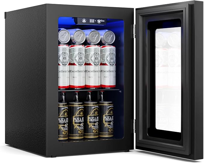 18L Beverage Refrigerator Cooler, 24-Can Mini Fridge with Glass Door | LED Light, 40–61°F Digital Temperature Control, Freestanding Drink Fridge for Soda, Beer, Bedroom, Office & Home Bar by Manastin