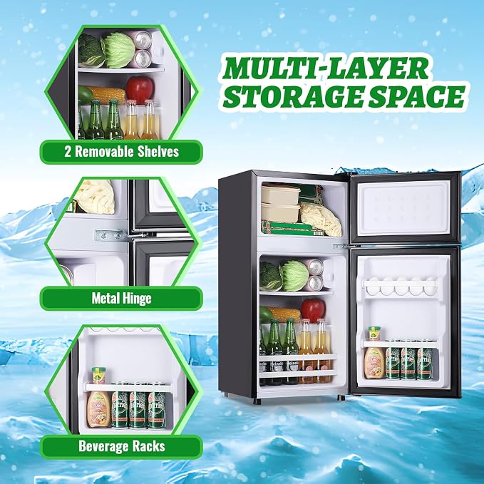 Mini Fridge with Top Freezer Apartment Size Dual Door Compact Small Refrigerator for Personal Use Small Mini Fridge with Egg tray, 7 Temperature Control For Dorm, Apatmet, Dark Grey - Image 7