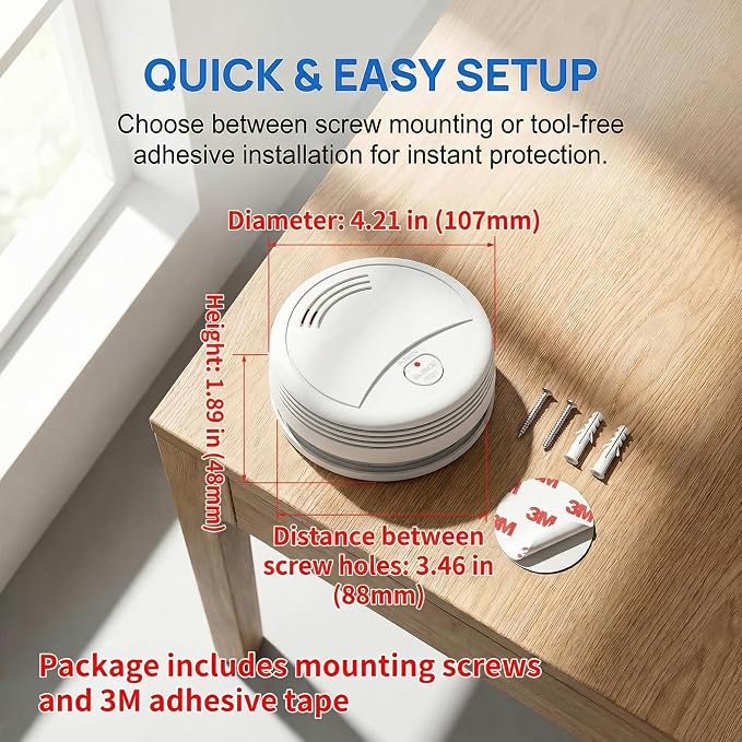 6 Pack Photoelectric Smoke Detector, 10-Year Battery Operated Fire Alarm - Image 2