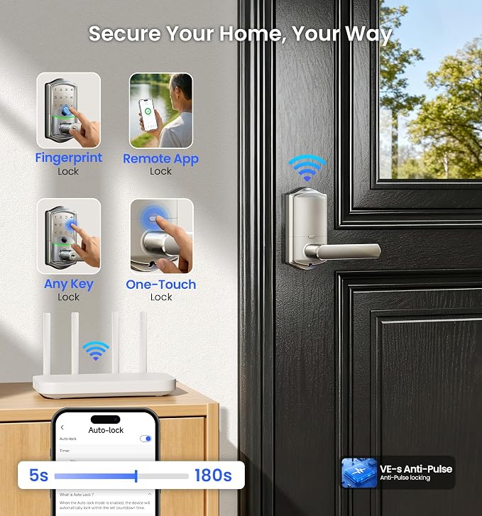 Veise VE029 WiFi Smart Lever Lock, Fingerprint Keyless Entry Door Lock - Image 6