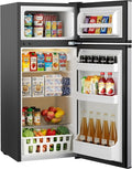 4.5 Cu.Ft Mini Fridge with Freezer, 2 Doors Small Fridge with Adjustable Thermostat & Removable Glass Shelves, Small Refrigerator for Kitchen Office Dorm, Quiet Operation, Silver by ICYGLEE
