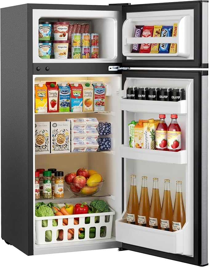 4.5 Cu.Ft Mini Fridge with Freezer, 2 Doors Small Fridge with Adjustable Thermostat & Removable Glass Shelves, Small Refrigerator for Kitchen Office Dorm, Quiet Operation, Silver by ICYGLEE