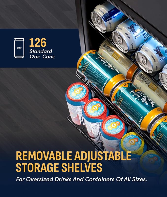 NewAir 126 Can Beverage Refrigerator | Freestanding Small Mini Fridge for Bedroom with Glass Door | Drink Cooler with Adjustable Shelves, Quiet Cooling & Locking Door | Black - Image 7