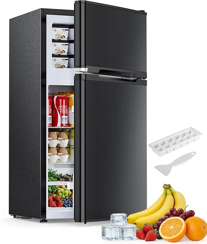 Electactic 2.5 Cu.Ft Mini Fridge with Freezer, Double-Door Compact Refrigerator, Adjustable Glass Shelves, Mechanical Thermostat & Leveling Feet, Space-Saving for Apartment/Dorm/Office, Black by Electactic