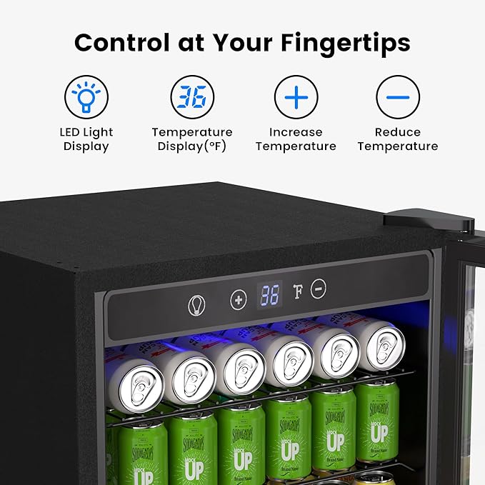 Feelfunn 4.5 Cu.Ft Beverage Refrigerator Cooler - 145 Can Mini Fridge Glass Door for Soda Beer Wine, Small Refrigerator for Bedroom Office Home Bar, 4 Adjustable Shelves, Silver - Image 4