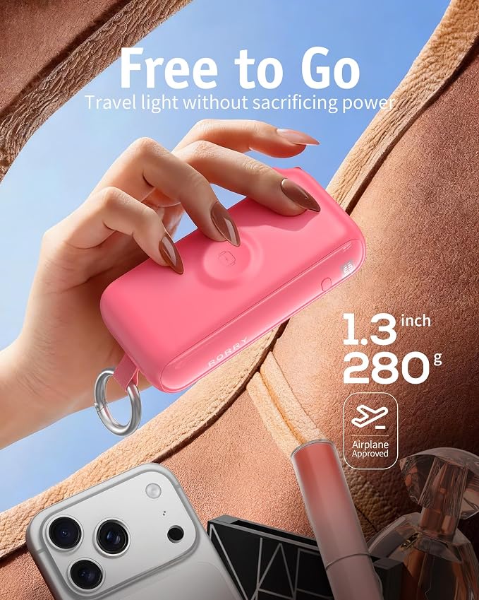 RORRY Flow Portable Charger, 10000mAh 40W Fast Charging Power Bank with Built-in USB C Cable and Foldable Wall Plug, Battery Pack Travel Essentials for iPhone 17/16/15, Apple Watch, iPad, MacBook - Image 3
