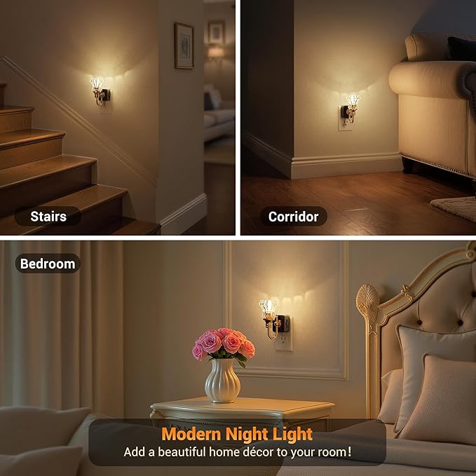 JandCase Night Light, Night Lights Plug into Wall, Dimmable Floral Glass LED - Image 4