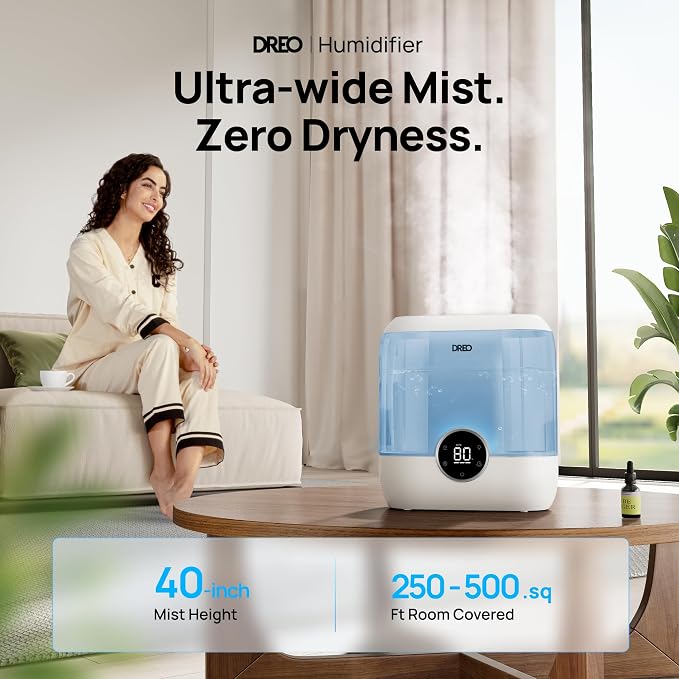 DREO Smart Humidifiers for Bedroom, 6L Top Fill Supersized Cool Mist Humidifier for Large Room, 60 Hour Runtime, Quiet Ultrasonic Humidifiers for Plants, Baby, Indoor, Home, Night Light, Blue - Image 2