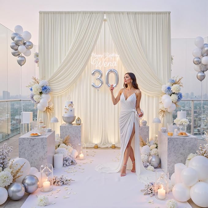 50ft x 12ft Wrinkle Free Ivory Backdrop Curtains - Image 5