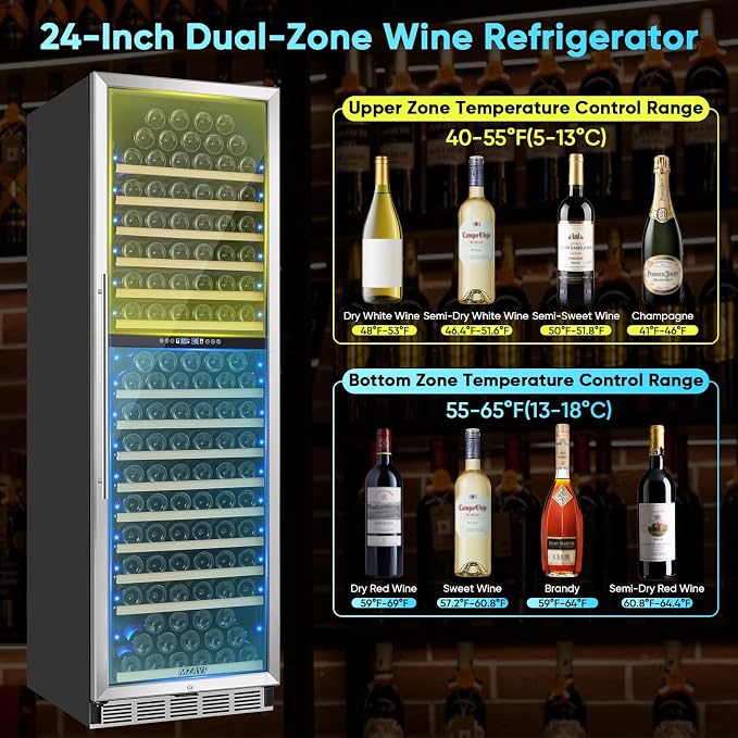 200 Bottle Wine Fridge Dual Zone, Wine Refrigerator 24 Inch Freestanding/Built-in, Large Wine Cooler Refrigerator with Advanced Temperature Control & Compressor Cooling, Quiet Operation - Silver - Image 3