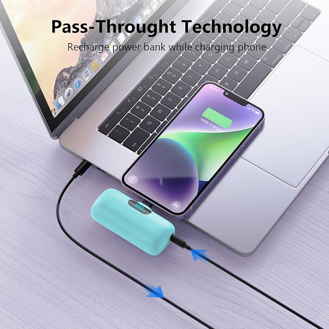 Mini Portable Charger for iPhone,5000mAh PD Fast Charging Battery Pack,LCD Display Cute Power Bank Portable Phone Charger for iPhone 14/14 Pro Max/13/13 Pro/12 Pro/11/XS/XR/X/8/7/6 (Green) - Image 5