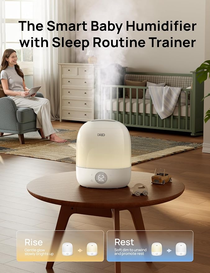 DREO Humidifiers for Bedroom - 30H Max Runtime & RGB Night Light & Sleep Trainer, Ultra Quiet 28dB Cool Mist Humidifier, Top Fill Smart Air Humidifier for Plants, Perfect for Baby & Nursery, HM409S - Image 3