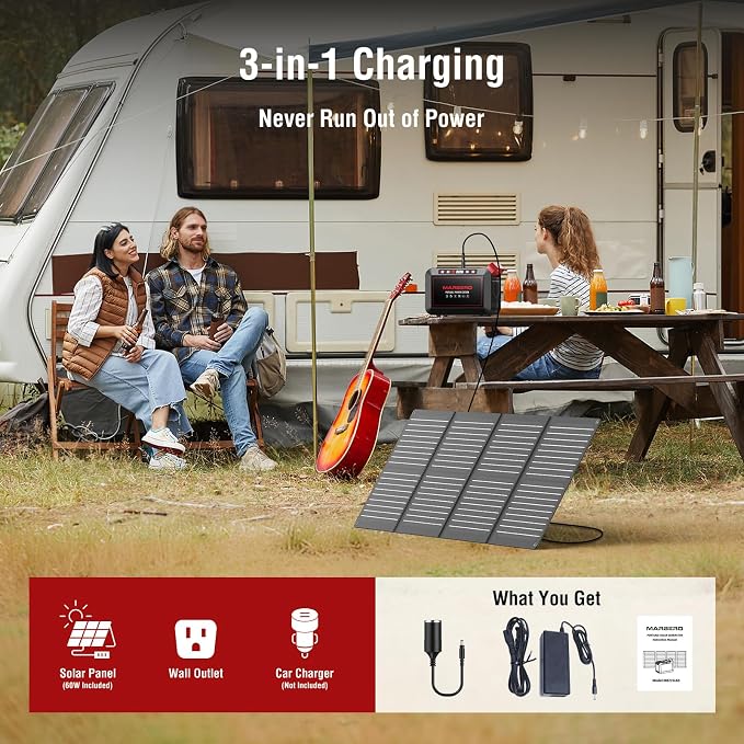 MARBERO 237Wh Solar Generator with Solar Panel Included Portable Power Station 300W Pure Sine Wave with Foldable Solar Panel 60W Set for Camping Outdoor Hiking Fishing Emergency - Image 5