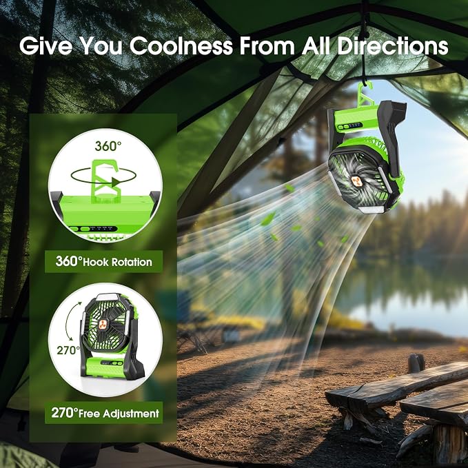 Portable Rechargeable Fan, 20000mAh Cordless Battery Powered Camping Tent Fans with SOS & LED Lantern, Small USB C Operated Outdoor Ventilador for Travel Camp Fishing Bedroom Power Outage Emergency - Image 4