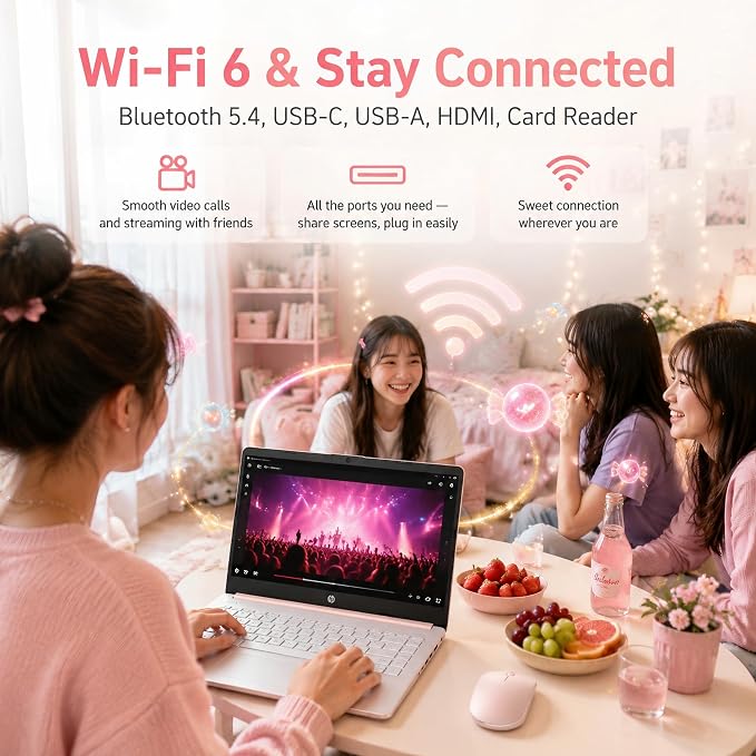 HP 14 Laptop for Students and Home Use, Intel Processor N150, 16GB RAM | 128GB UFS+256GB MSD, 14" HD Display, Wi-Fi 6, 1-Year Microsoft 365, Copilot AI Key, Lightweight, Pale Rose Gold, W/Mouse - Image 7