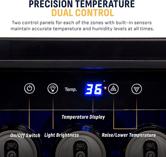 NewAir 24" Dual Zone Beverage Refrigerator & Wine Cooler for 18 Bottles & 60 Cans | Freestanding or Built-In Under Counter Mini Fridge for Beer, Wine and Soda | Stainless Steel - Image 7