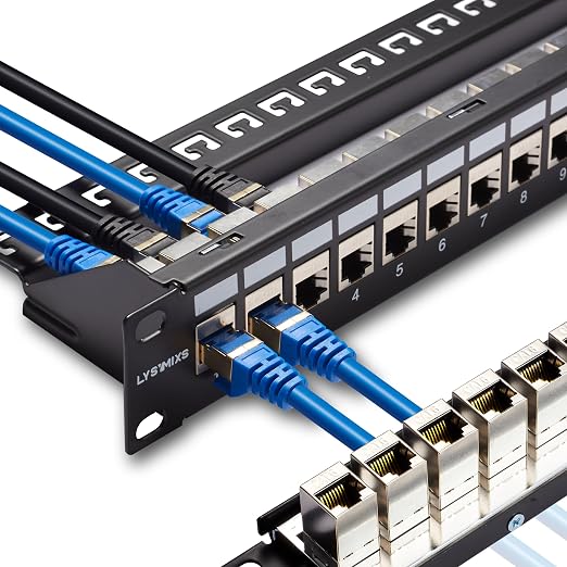 24 Port RJ45 Patch Panel Cat6 STP Feed Through, Coupler Network Panel 19 Inch by Lysymixs