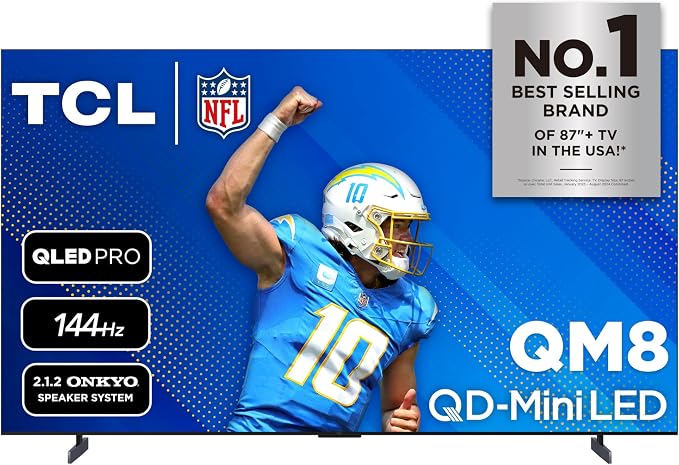 TCL 98-Inch QM85 QLED 4K Smart QD-Mini LED TV with Google TV (98QM851G, 2024 Model) Dolby Vision IQ HDR, Dolby Atmos, Game Accelerator up to 240Hz, Voice Remote, Works with Alexa, Streaming Television by TCL