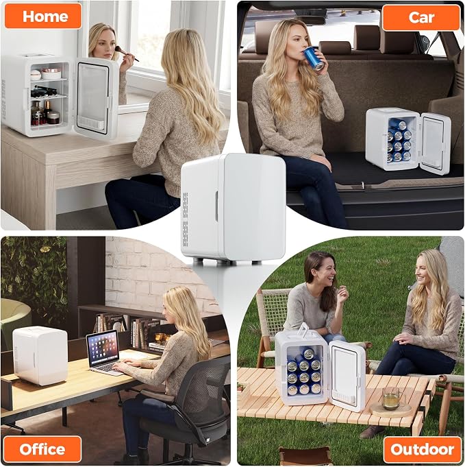 OSTBA 10L Mini Fridge, 10 Liter/15 Cans Mini Fridge for Bedroom, 110V AC/ 12V DC Thermoelectric Cooler and Warmer, Portable Mini Fridge for Skincare, Makeup, Drink, Car, Office, Bedroom, Dorm, White - Image 8