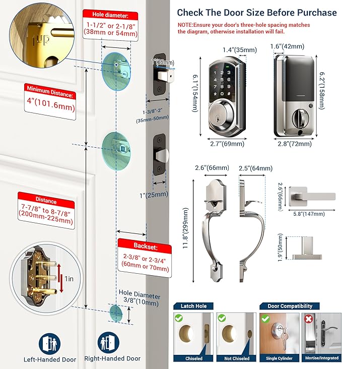 Veise VE06-H Smart Front Door Lock Set, App Control, Keyless Entry Deadbolt - Image 6