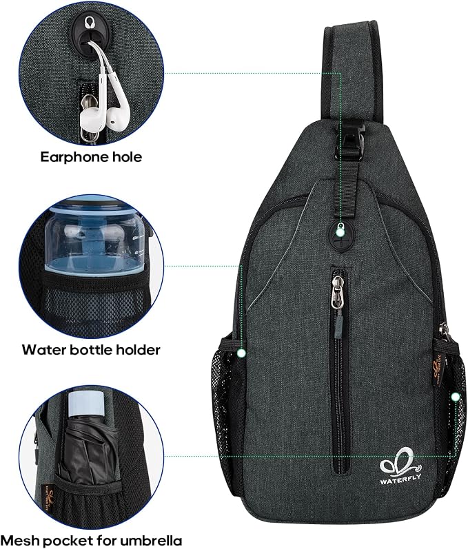 WATERFLY Crossbody Sling Backpack Sling Bag Travel Hiking Chest Bag Daypack - Image 5