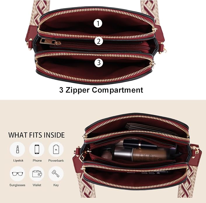 EVVE Crossbody Bags for Women Trendy Triple Zip Small Crossbody Camera Bag Purse - Image 5