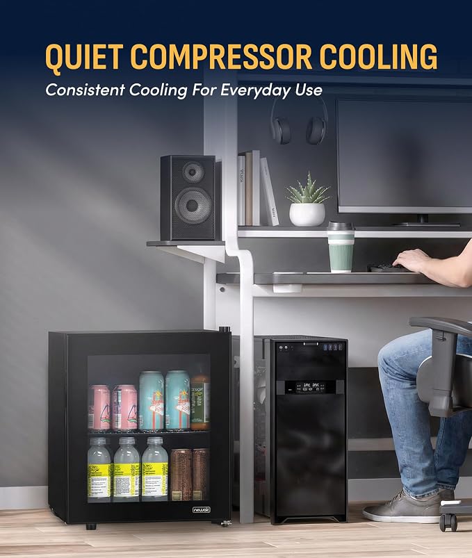 NewAir 60 Can Beverage Refrigerator | Compact Freestanding Mini Fridge for Bedroom, Dorm, Office or Gaming Room | Glass Door, Adjustable Shelf & Quiet Cooling | Black - Image 6