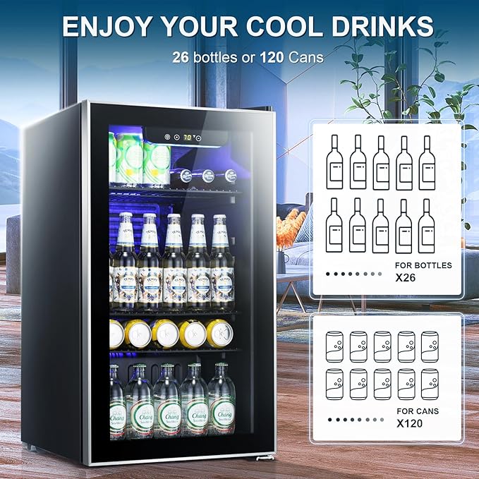 Antarctic Star Beverage Refrigerator -120 Can Mini Fridge for Soda Beer or Wine,Small Drink Dispenser, For Office or Bar with Adjustable Removable Shelves，Convertible Door ，3.1 Cu.Ft - Image 4