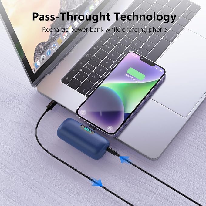 Mini Portable Charger for iPhone,Upgraded 5000mAh PD Fast Charging Battery Pack,LCD Display Cute Power Bank Portable Phone Charger for iPhone 14/14 Pro Max/13/13 Pro/12 Pro/11/XS/XR/X/8/7/6-Deep Blue - Image 5