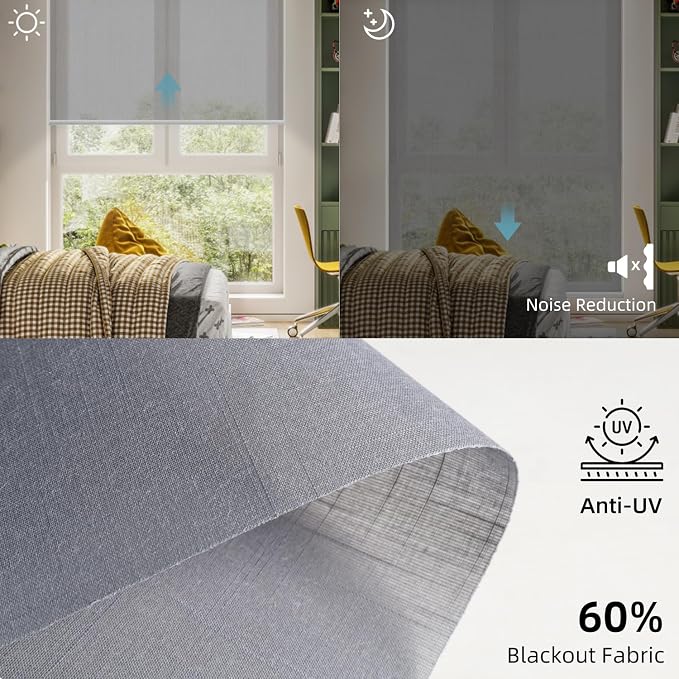 SmartWings Motorized Light Filtering Roller Shades 60% Blackout Work - Image 3